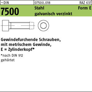2000 Gewindefurchende Schrauben DIN 7500 St. gehärtet E M5x12 verzinkt