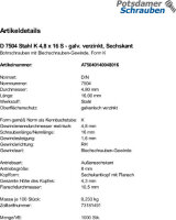 1000 Sechskant Bohrschrauben DIN 7504 verzinkt K 4,8x16