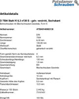 100 Sechskant Bohrschrauben DIN 7504 verzinkt K 6,3 x130