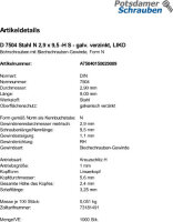 1000 Linsenkopf Bohrschrauben DIN 7504 verzinkt N 2,9x9,5 -H