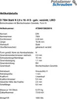 1000 Linsenkopf Bohrschrauben DIN 7504 verzinkt N 2,9x16 -H