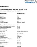 1000 Linsenkopf Bohrschrauben DIN 7504 verzinkt N 3,9x13 -H