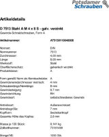 1000 Gewinde Schneidschrauben DIN 7513 Stahl A M4x8 verzinkt