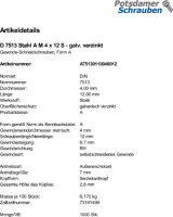 1000 Gewinde Schneidschrauben DIN 7513 Stahl A M4x12...