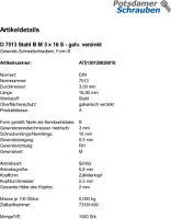 1000 Gewinde Schneidschrauben DIN 7513 Stahl B M3x16...