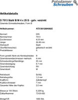 1000 Gewinde Schneidschrauben DIN 7513 Stahl B M4x25...