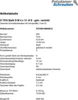 2000 Gewinde Schneidschrauben DIN 7516 Stahl D M4x12 -H...