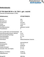 2000 Gewinde Schneidschrauben DIN 7516 Stahl DE M4x16 TX...