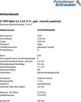 500 Blechschrauben DIN 7976 Stahl 4,2x9,5 -F verzinkt