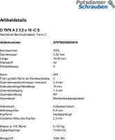 1000 Blechschrauben DIN 7976 A2 3,5x19 -C V2A Edelstahl