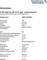 250 Linsenkopf Blechschrauben DIN 7981 verzinkt 5,5x60 -C-H