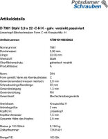 100 Linsenkopf Blechschrauben DIN 7981 verzinkt 3,9x22 -C-H