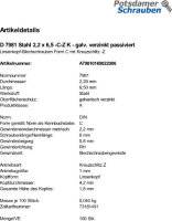100 Linsenkopf Blechschrauben DIN 7981 verzinkt 2,2x6,5 -C-Z