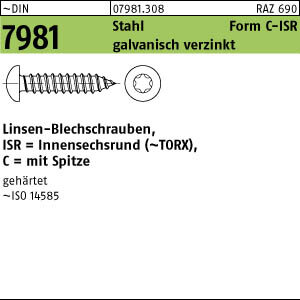 250 Linsenkopf Torx Blechschrauben DIN 7981 verzinkt 6,3x90 -CTX