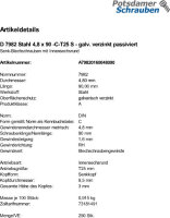 250 Senkkopf Torx Blechschrauben DIN 7982 verzinkt 4,8x90...