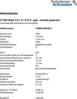 1000 Linsensenkkopf Blechschrauben DIN 7983 verzinkt...