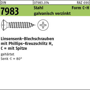 100 Linsensenkkopf Blechschrauben DIN 7983 verzinkt 3,5x38 -C-H