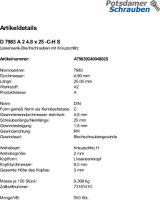 500 Edelstahl V2A Linsensenkkopf Blechschrauben DIN 7983...