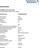 100 Edelstahl V2A Linsensenkkopf Blechschrauben DIN 7983 A2 6,3x38 -C-H