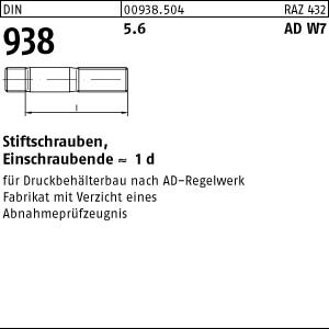 25 Stiftschrauben DIN 938 5.6 M16x140 gestempelt, AD W7 Stahl