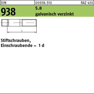 100 Stiftschrauben DIN 938 5.8 M8x30 verzinkt Stahl