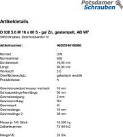 25 Stiftschrauben DIN 938 5.6 M16x60 , gestempelt, AD W7 Stahl