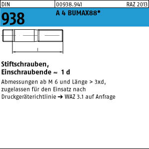 25 Stiftschrauben DIN 938 A4 BUMAX88 M16x50 A4-88 Edelstahl