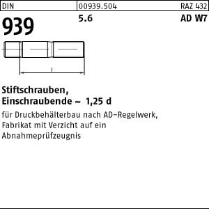 100 Stiftschrauben DIN 939 5.6 M12x50 gestempelt, ADW7 Stahl