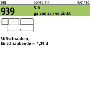 25 Stiftschrauben DIN 939 5.8 M16x60 verzinkt Stahl
