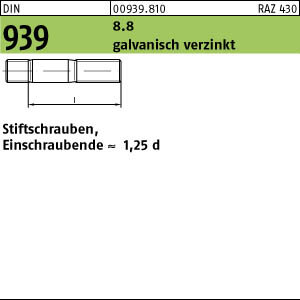 50 Stiftschrauben DIN 939 8.8 M10x20 verzinkt Stahl