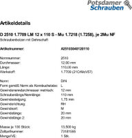 1 Schraubenbolzen DIN 2510 1.7709 LM12x110 Mu 1.7218...