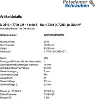 1 Schraubenbolzen DIN 2510 1.7709 LM16x90 Mu 1.7218...