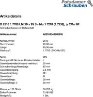 1 Schraubenbolzen DIN 2510 1.7709 LM20x95 Mu 1.7218...