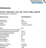 1 Schraubenbolzen DIN 2510 1.7709 LM20x115 Mu 1.7218...