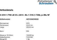 1 Schraubenbolzen DIN 2510 1.7709 LM30x220 Mu 1.7218...
