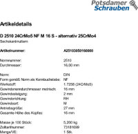 1 Sechskantmuttern DIN 2510 24CrMo5 NF M16 alternativ...