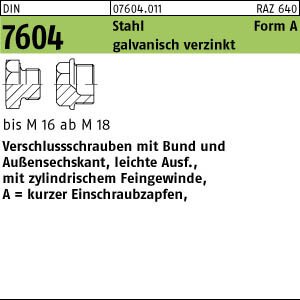 100 Verschlussschrauben mit Bund DIN 7604 Stahl A M10x1 verzinkt