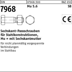50 Sechskant Passschrauben DIN 7968 Mu 5.6 / CE M16x55 Stahl