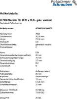 25 Sechskant Passschrauben DIN 7968 Mu 5.6 / CE M20x75...