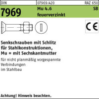 100 Schlitz Senkschrauben DIN 7969 Mu 4.6 U / CE M12x40...