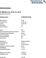 100 Sechskantschrauben DIN 7990 Mu 4.6 / CE M12x40 Stahl