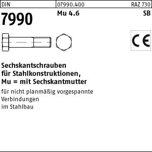 50 Sechskantschrauben DIN 7990 Mu 4.6 / CE M16x45 Stahl