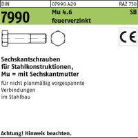 25 Sechskantschrauben DIN 7990 Mu 4.6 / CE U M20x50...