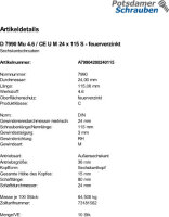 10 Sechskantschrauben DIN 7990 Mu 4.6 / CE U M24x115...