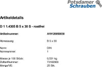 25 Edelstahl Kegelstifte DIN 1 1.4305 Form B 5x30