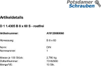 10 Edelstahl Kegelstifte DIN 1 1.4305 Form B 8x60