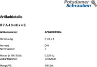 DIN 7 A 4 3 m6 x 4 A 4 VE=S