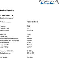 100 Scheiben mit Lappen DIN 93 Stahl 17