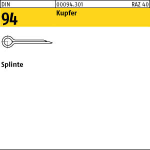100 Splinte DIN 94 Kupfer 6,3x50
