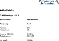 100 Splinte DIN 94 Messing 4x20